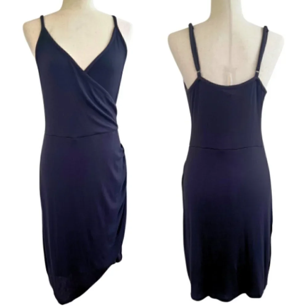 GOLDRAY Black Knit Asymmetrical Surplice Dress Size M - Picture 2 of 8